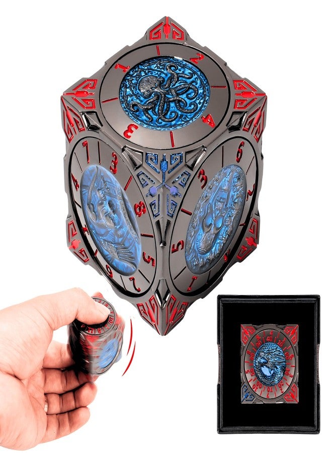 Froggod Roulette Dice Spinner 7-in-1 Metal DND Dice Set with 3D Relief - Mechanical DND Spinner for Dungeons and Dragons Gifts, DM & Players(Black Blue) - Image 1