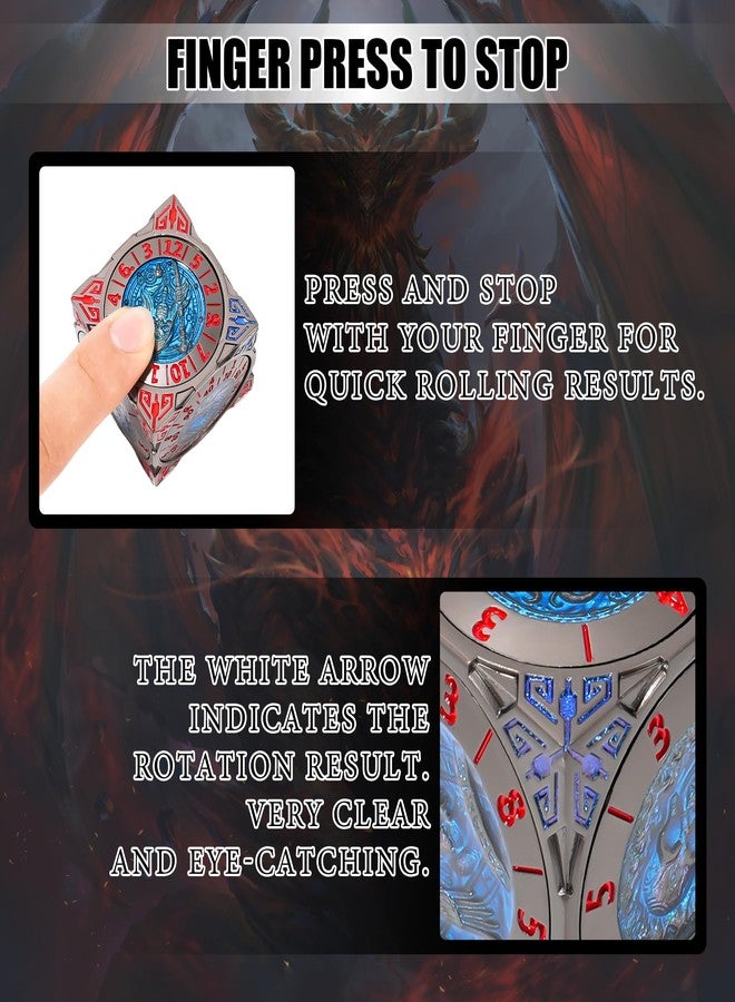 Froggod Roulette Dice Spinner 7-in-1 Metal DND Dice Set with 3D Relief - Mechanical DND Spinner for Dungeons and Dragons Gifts, DM & Players(Black Blue) - Image 5