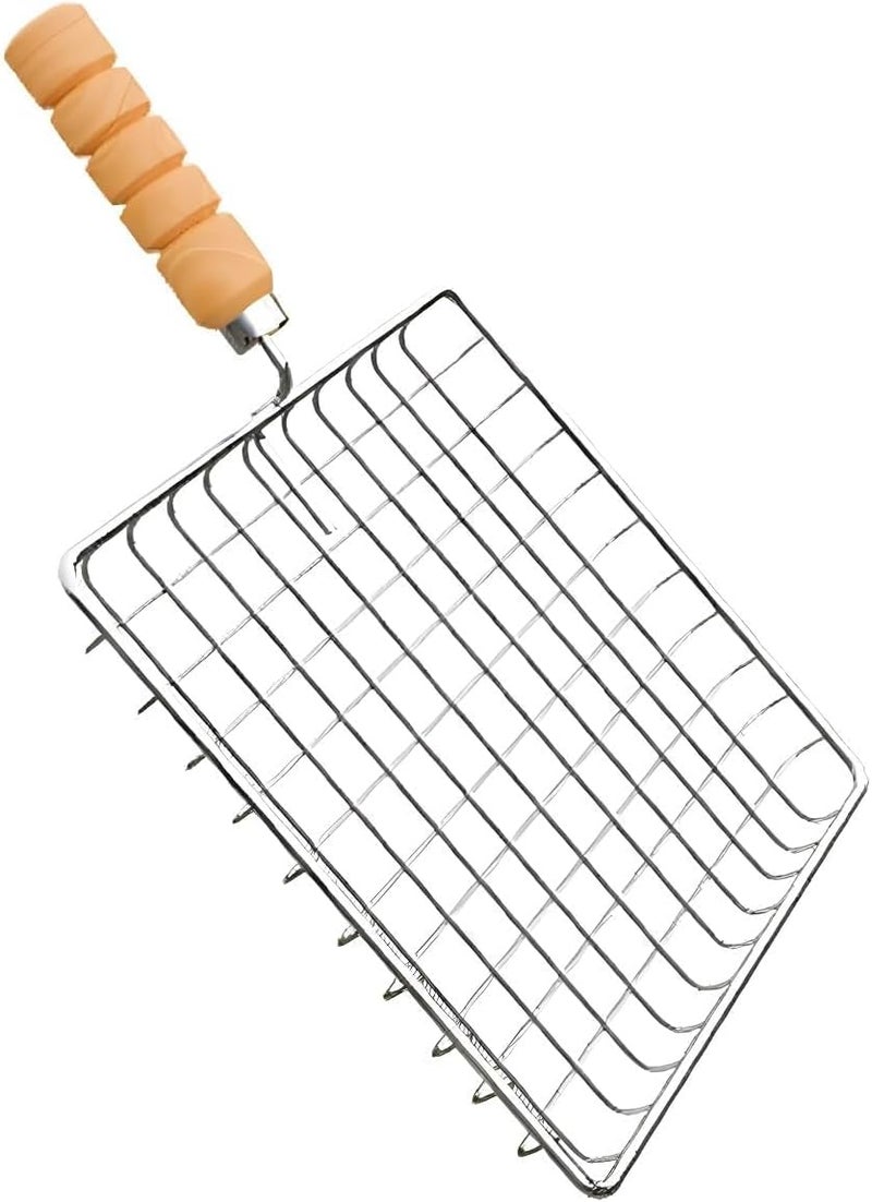 Nohunt Phulka Grill Roaster for Gas Stove, Grill Tawa Jali for Kitchen Cooking, Roti Basket Pulka Pan Roaster Grill with Wood Handle, Papad Jali, Deep Square Roaster (Steel Wire) (SQ002) - Image 1