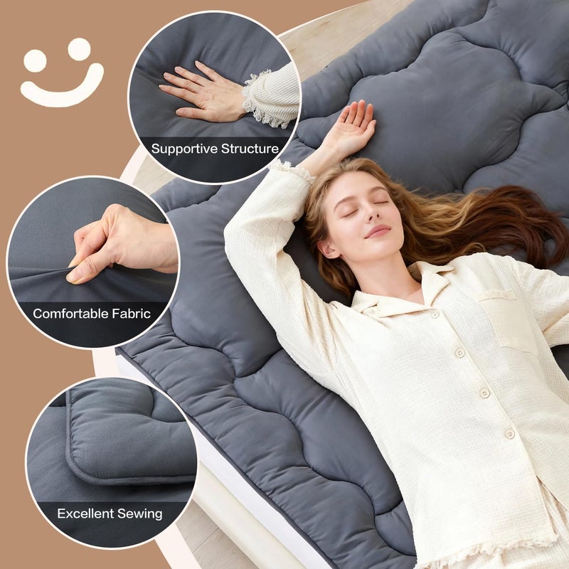 SAPHREAS Japanese Futon Mattress Floor Mattress Full, 3" Foldable Roll Up Bed Mattress Topper with Elastic Straps, Tatami Mat Sleeping Pad for Camping, Grey - Image 2