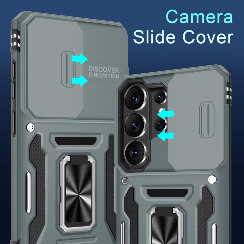 DEERLAMN Case for Samsung Galaxy S26 Ultra 6.9-Inch with Slide Camera Cover+Screen Protector(1 Pack), Rotated Ring Kickstand Military Grade Shockproof Protective Cover-Grey - Image 2