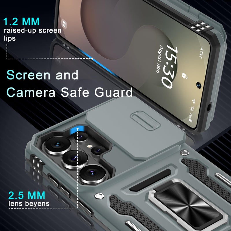 DEERLAMN Case for Samsung Galaxy S26 Ultra 6.9-Inch with Slide Camera Cover+Screen Protector(1 Pack), Rotated Ring Kickstand Military Grade Shockproof Protective Cover-Grey - Image 5