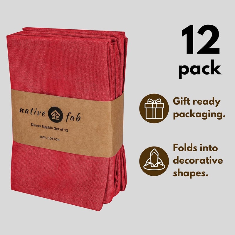 Native Fab Cloth Napkin Set of 12 100 Cotton Washable Reusable Dinner Cloth Napkin 17x17 inches Table Decor Napkins for Dinner Events Red - Image 3