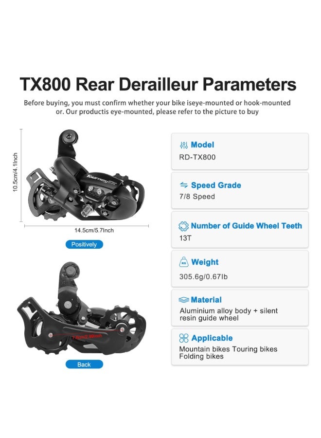 SHIMANO Tourney TX RD-TX800 Schal 7/8-fach schwarz 2016 Mountainbike，Aluminum Alloy Body for MTB Touring Folding Hybrid Cruiser Bikes - Image 5