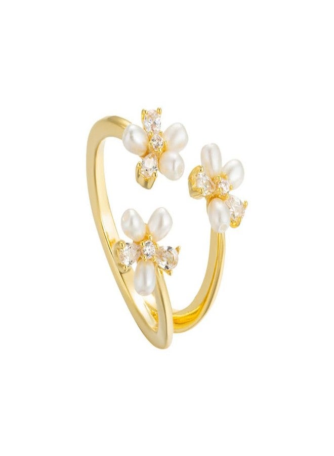 OIDIMS CZ Flower Pearl Ring for Women 14K Gold-Tone Plated Daisy Statement Ring Dainty Crystal Cubic Zirconia Wrap Band Minimalist Eternal Promise Jewelry Comfort Fit Promise Love for Girlfriend - Image 1