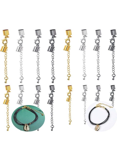 DIY Crafts Parts Pack, Chorme Silver, Cord End Clasps Connectors, Lobster Clasp, Extender Chain Adjustable Jewellery Clasps Leather Cord End Cap for Bracelet Neckla (Parts Pack, Chorme Silver)