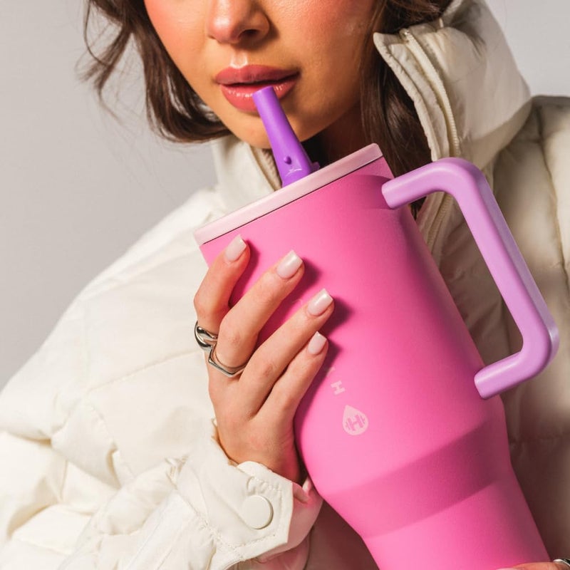HydroJug Traveler - Modern 40 oz Tumbler with Handle & Simple Flip Straw - Car Cup Holder Friendly, Leak Resistant Water Bottle-Reusable Insulated Stainless Steel & Rubber Base - Gifts for Women & Men - Image 5