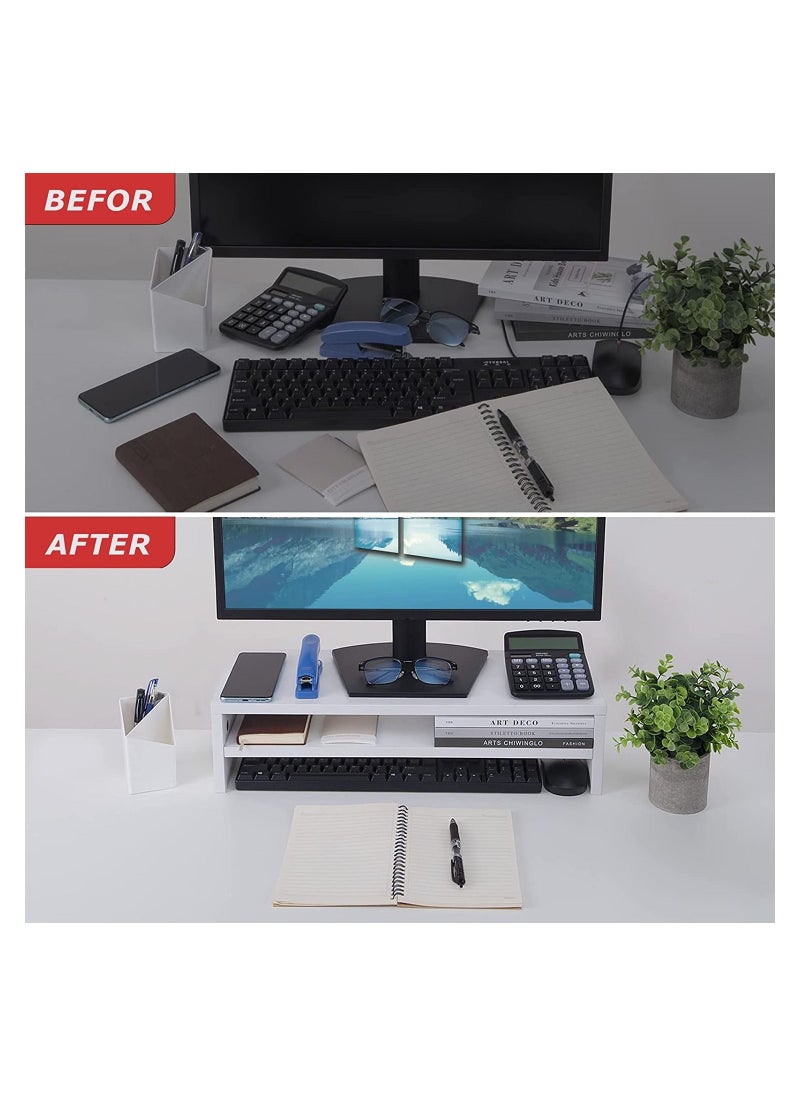 DIRECT 2 U - Monitor Stand Riser 2 Tiers Screen Stand for Laptop ComputerTV PC Printer Multifunctional Desktop Organizer - Image 1