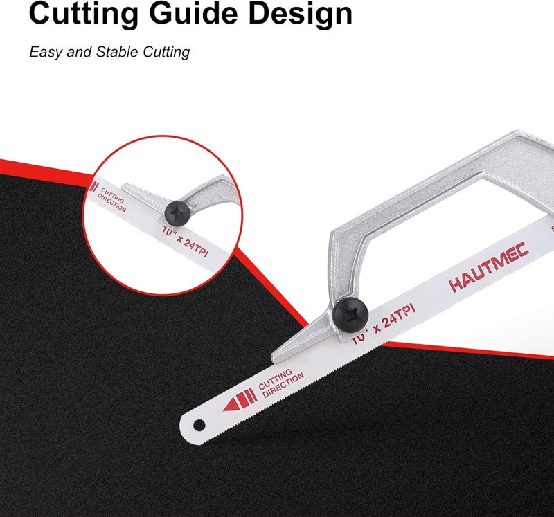 HAUTMEC منشار دائري مدمج، منشار صغير مع 3 شفرات 10 بوصة من الفولاذ المقاوم للصدأ، تصميم دليل القطع ومسامير بدون أدوات، منشار يدوي صغير للمعادن والخشب وPVC، خاصةً للقطع في المساحات الضيقة والصعبة الوصول –HT0426 - Image 4
