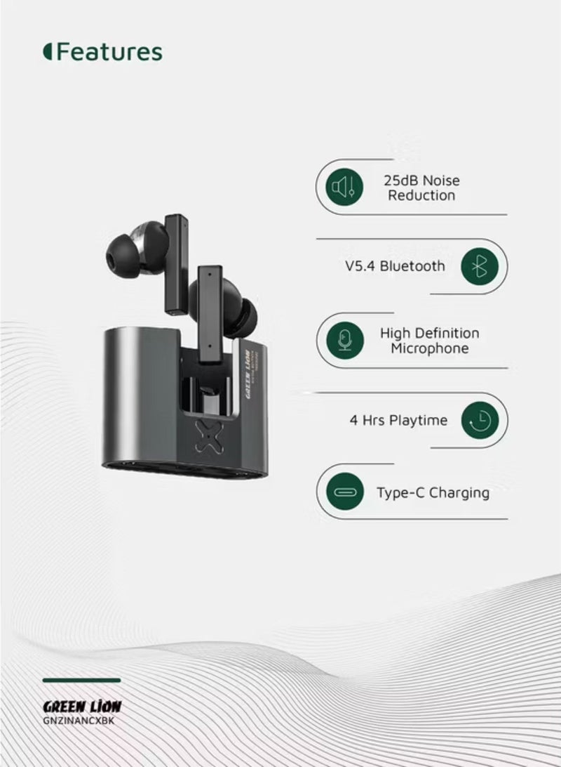 GREEN LION ZINC X Metal Earbuds TWS with ANC, Aluminum Alloy Case, High-Definition Microphone, 25dB Noise Reduction, 10 Meters Transmission Range - Black  - Image 4