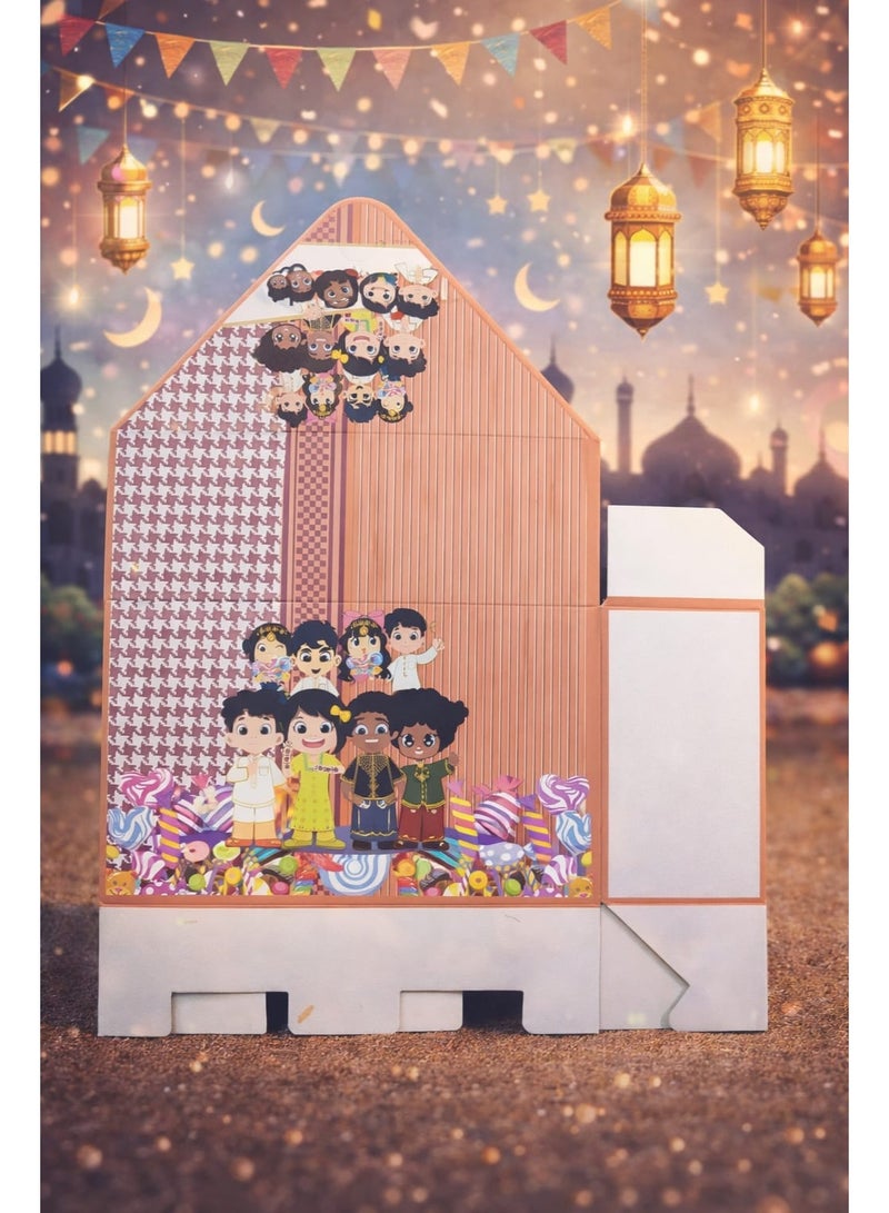 ظرف عيد (فارغ) - عبوة من قطعتين - حافظة فاخرة للنقود والحلوى للعيد بمقبض حبل - تصميم عربي - عيد سعيد / كل عام وأنتم بكير - Image 3