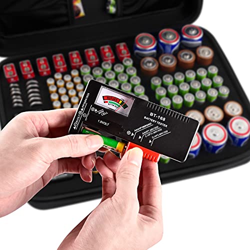 Comecase Hard Battery Organizer Storage Box, Carrying Case Bag Holder - Holds 148 Batteries AA AAA C D 9V - with Battery Tester BT-168 (Batteries are Not Included) - Image 3