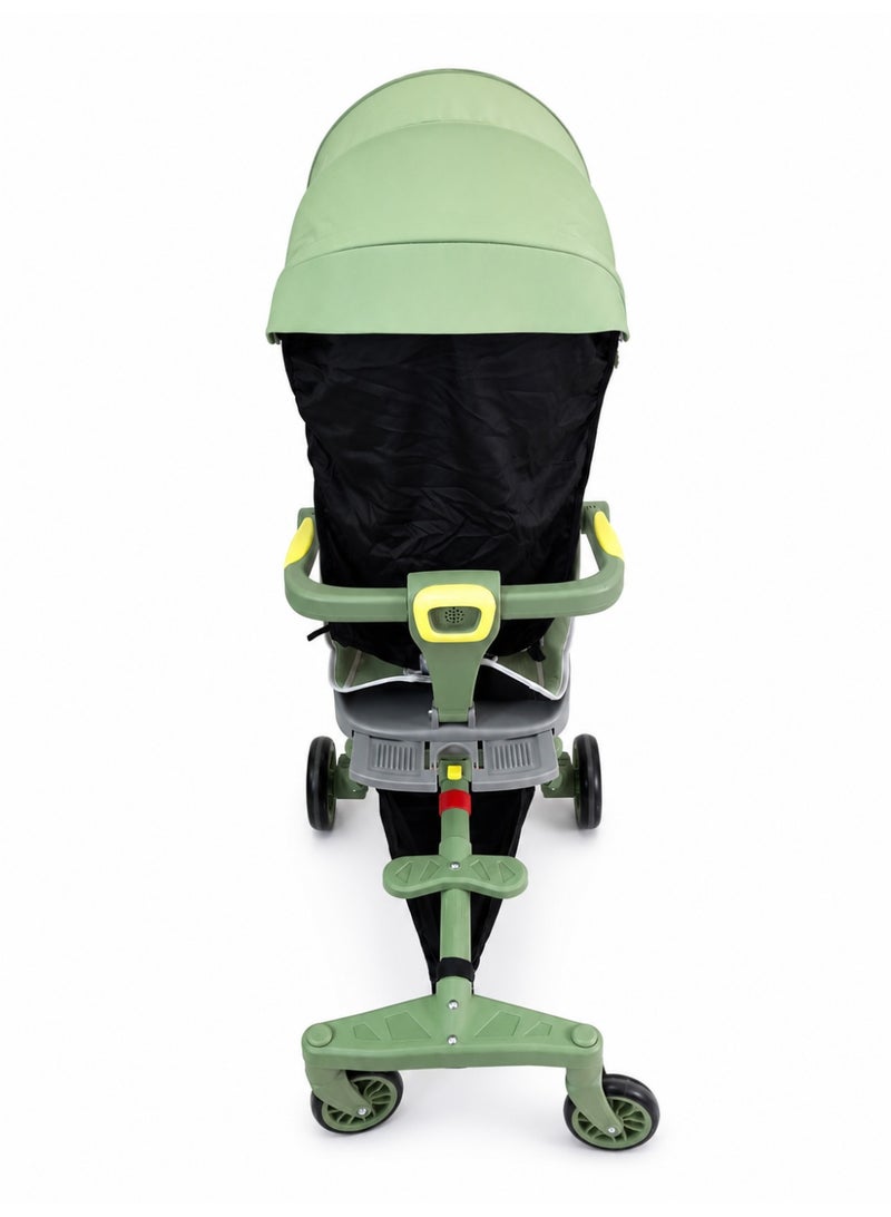 Portable Lightweight Foldable Two-Way Baby Stroller with Adjustable Canopy and Storage Basket - Grass Green - Image 1