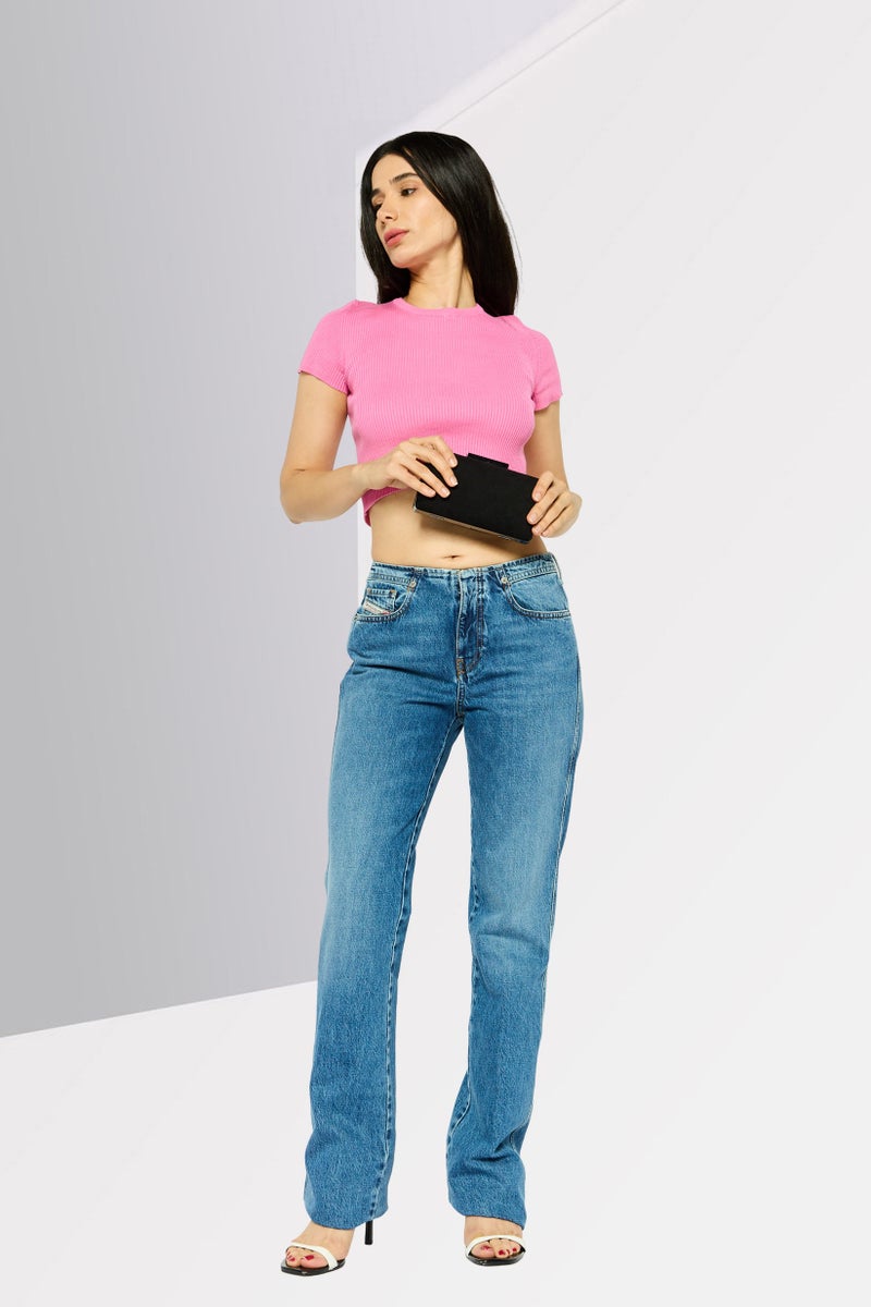 DIESEL Women D-Escription Slim Fit Solid Non Stretchable Denim Jeans, Blue - Image 2