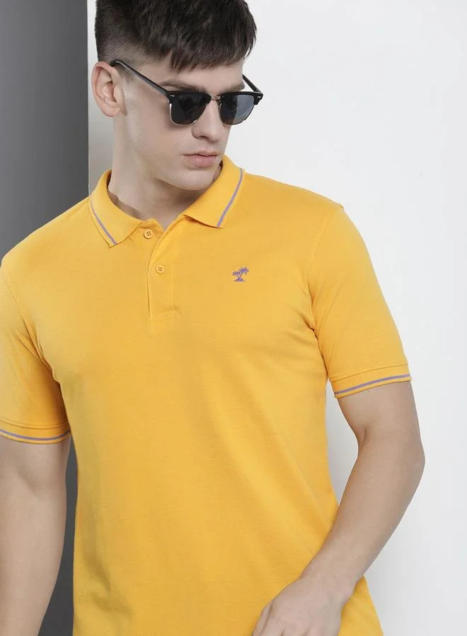 The Indian Garage Co Men Yellow Regular Fit Short Sleeve Polo
