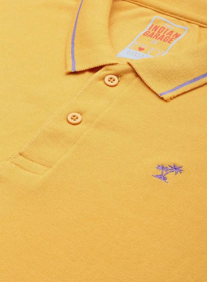 The Indian Garage Co Men Yellow Regular Fit Short Sleeve Polo