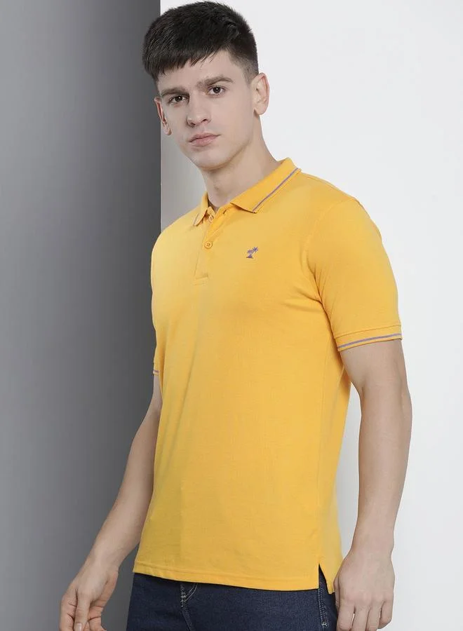 The Indian Garage Co Men Yellow Regular Fit Short Sleeve Polo