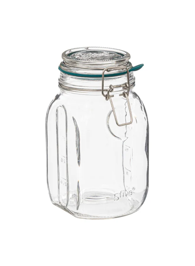Five Simply Smart Jarro Glass Jar with Clip Closure Clear and Green 1 L 189555