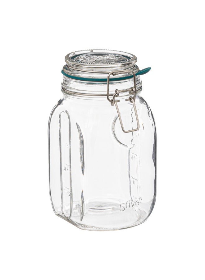 Five Simply Smart Jarro Glass Jar with Clip Closure Clear and Green 1 L 189555 - Image 1