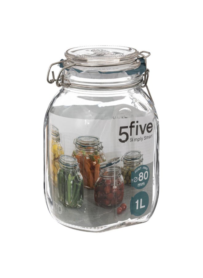 Five Simply Smart Jarro Glass Jar with Clip Closure Clear and Green 1 L 189555 - Image 4