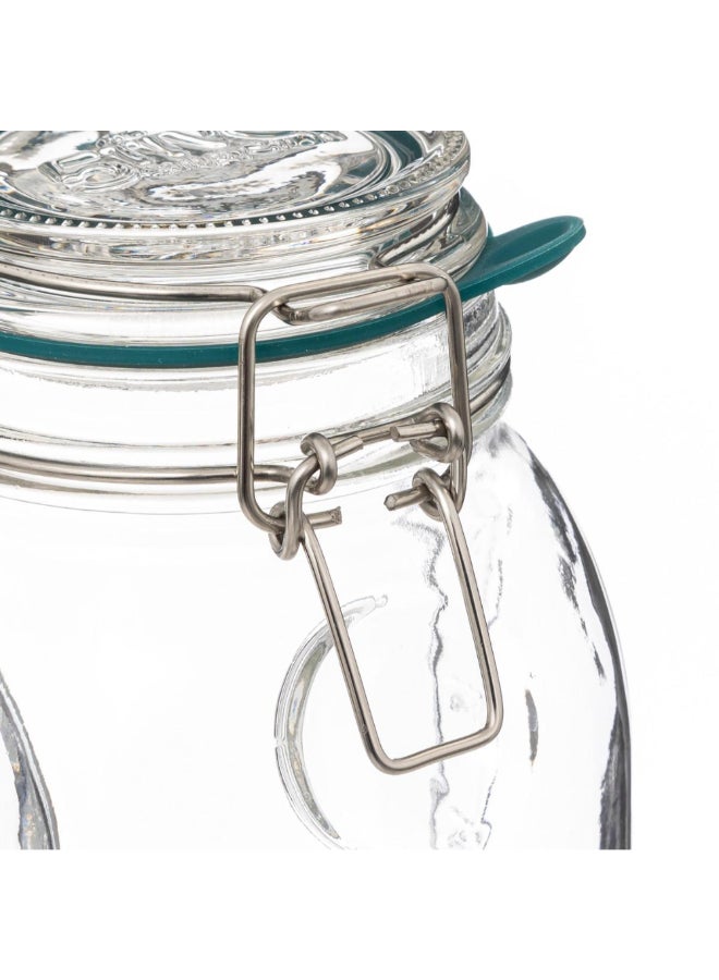 Five Simply Smart Jarro Glass Jar with Clip Closure Clear and Green 1 L 189555 - Image 3