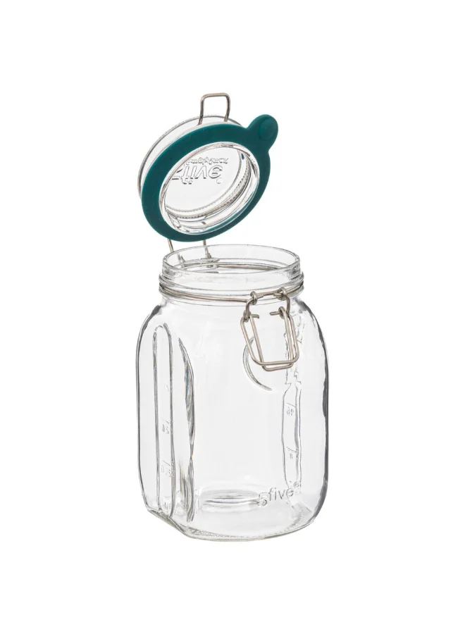 Five Simply Smart Jarro Glass Jar with Clip Closure Clear and Green 1 L 189555