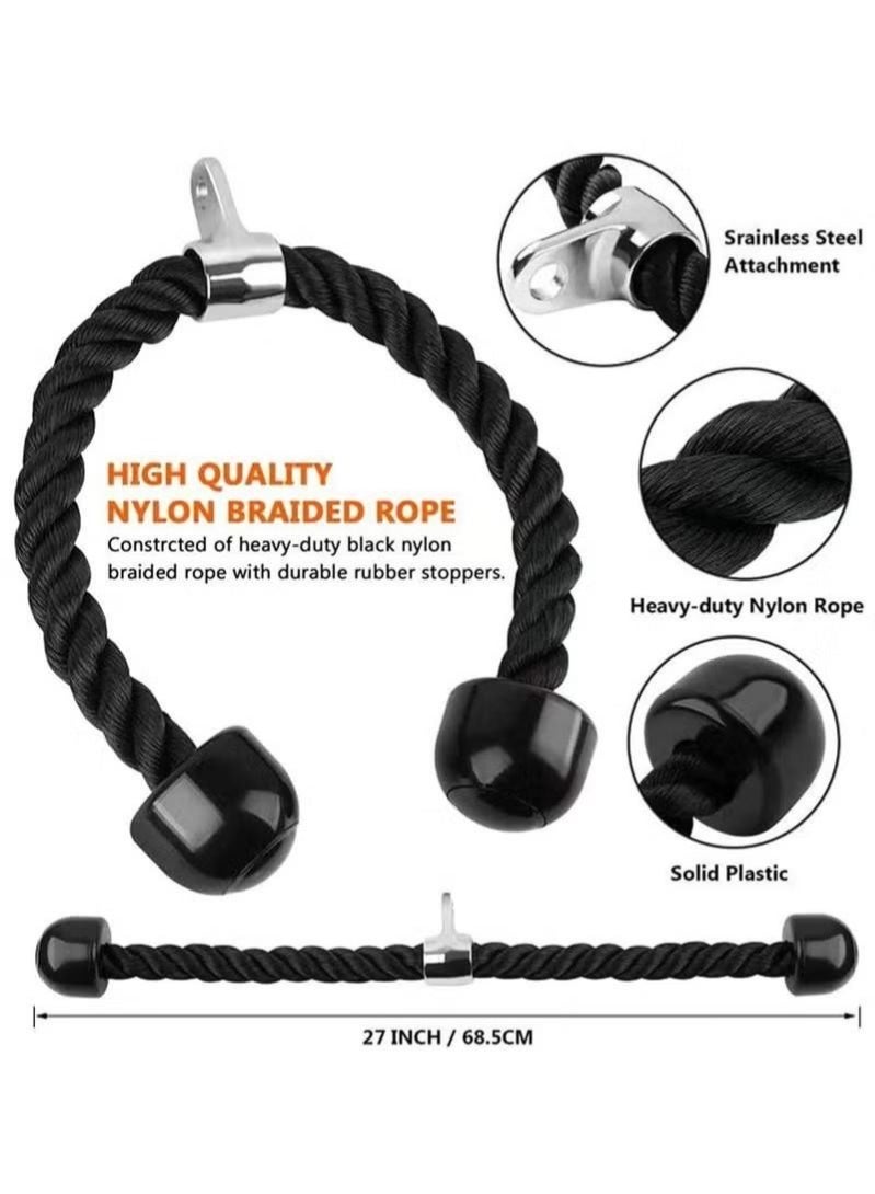 WALALLA Tricep Rope Cable Machine Attachment Triceps Pull Down Rope, 2 Cable Handles,3 Carabiner clips and 2 Ankle Straps,Home Gym Accessories for Arm Strength Workout Training - Image 2