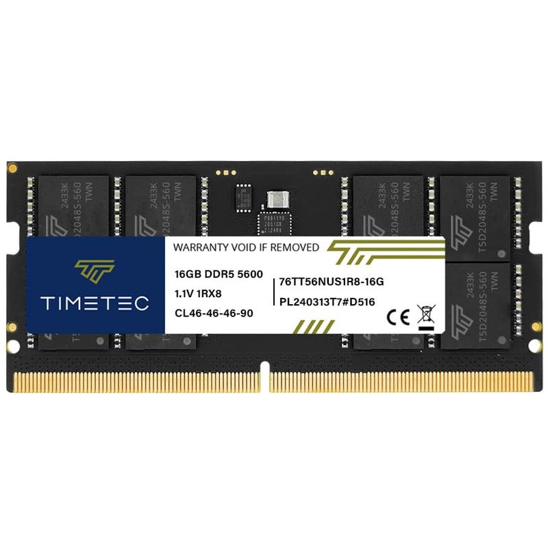 Timetec 16GB DDR5 5600MHz PC544800 Unbuffered NonECC 11V CL46 1Rx8 Single Rank 262Pin SODIMM Laptop Memory RAM Module Upgrade - Image 1