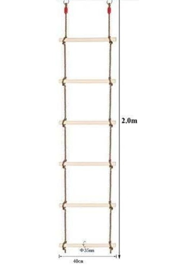 Rainbow Toys سلم حبل التسلق من RBWTOYS للأطفال، سلم حبل معلق خشبي مع أحزمة، للملعب الخارجي، منزل الشجرة، سلم حبل الأرجوحة - Image 2