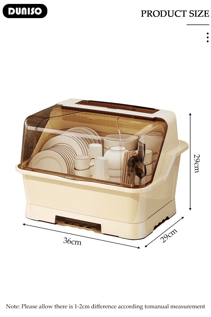 DUNISO Dish Drying Rack with Lid, Large Dish Rack for Kitchen Cabinets, Plastic Dish Drainer with Drainboard Tray, Kitchen Plate Cup Tray Cutlery Drainer, Space Saving Kitchen Countertop Organizer, Dustproof Nursing Baby Bottle Drying Rack Storage Box - Image 4