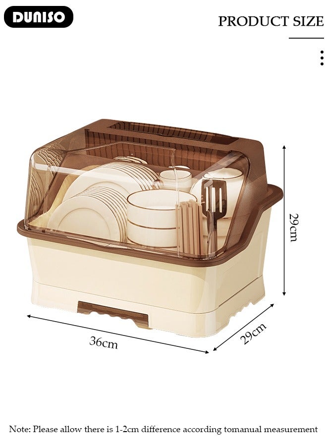 DUNISO Dish Drying Rack with Lid, Large Dish Rack for Kitchen Cabinets, Plastic Dish Drainer with Drainboard Tray, Kitchen Plate Cup Tray Cutlery Drainer, Space Saving Kitchen Countertop Organizer, Dustproof Nursing Baby Bottle Drying Rack Storage Box  - Image 4