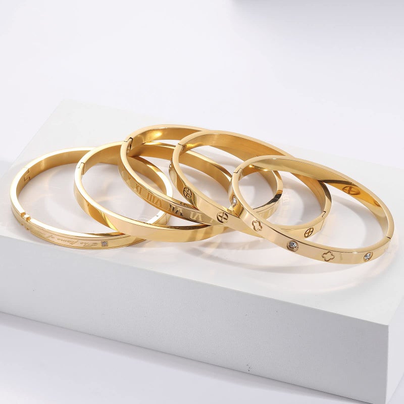 PDWZNBA 18K Gold-Plated Love Friendship Bracelets Trendy Stainless Steel Bangle Jewelry Gifts for Women - Image 5