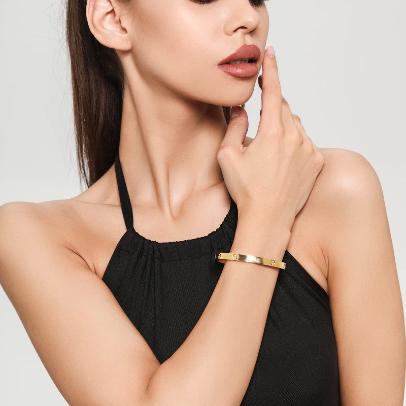 PDWZNBA 18K Gold-Plated Love Friendship Bracelets Trendy Stainless Steel Bangle Jewelry Gifts for Women - Image 3