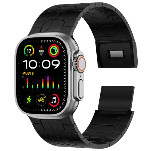 ACESTAR Full Titanium Band Compatible with Apple Watch Ultra 3/2/1 49mm/ Series 10 46mm, 26mm Wide Adjustable Links with Titanium Magnetic Clasp Connectors and DLC Coating - Image 1