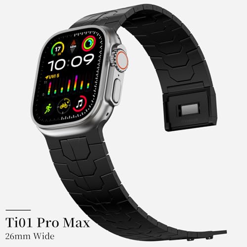 ACESTAR Full Titanium Band Compatible with Apple Watch Ultra 3/2/1 49mm/ Series 10 46mm, 26mm Wide Adjustable Links with Titanium Magnetic Clasp Connectors and DLC Coating - Image 3