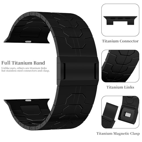 ACESTAR Full Titanium Band Compatible with Apple Watch Ultra 3/2/1 49mm/ Series 10 46mm, 26mm Wide Adjustable Links with Titanium Magnetic Clasp Connectors and DLC Coating - Image 2
