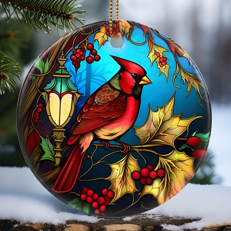 Touber Cardinal Ornament, Christmas Ornament, Christmas Decoration, Holiday Present Idea, Heirloom Keepsake, Round Ceramic, Gift Exchange, Bauble Present, Gift Idea, Cardinal - Image 1