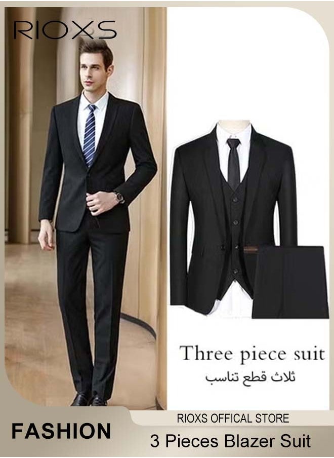 RIOXS Men's 3 Pieces Formal Blazer Suit with 1 Blazer, 1 Waistcoat and 1 Trousers, One Button Classic Blazer Jackets, Made of Smooth Soft Non-deformable Materials, Perfect for Everyday, Business, Office, Dating, Parties and Wedding  - Image 1