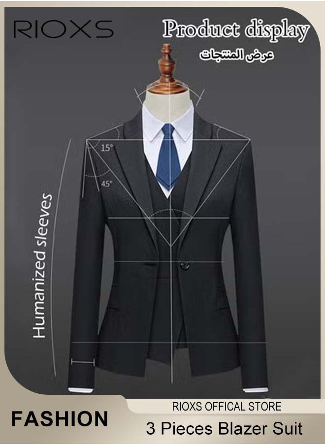 RIOXS Men's 3 Pieces Formal Blazer Suit with 1 Blazer, 1 Waistcoat and 1 Trousers, One Button Classic Blazer Jackets, Made of Smooth Soft Non-deformable Materials, Perfect for Everyday, Business, Office, Dating, Parties and Wedding  - Image 2