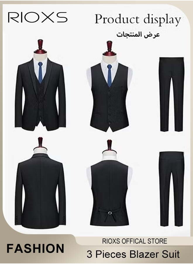 RIOXS Men's 3 Pieces Formal Blazer Suit with 1 Blazer, 1 Waistcoat and 1 Trousers, One Button Classic Blazer Jackets, Made of Smooth Soft Non-deformable Materials, Perfect for Everyday, Business, Office, Dating, Parties and Wedding  - Image 3