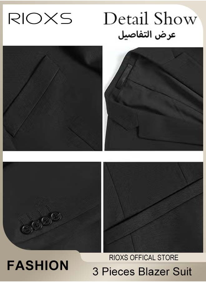 RIOXS Men's 3 Pieces Formal Blazer Suit with 1 Blazer, 1 Waistcoat and 1 Trousers, One Button Classic Blazer Jackets, Made of Smooth Soft Non-deformable Materials, Perfect for Everyday, Business, Office, Dating, Parties and Wedding  - Image 4