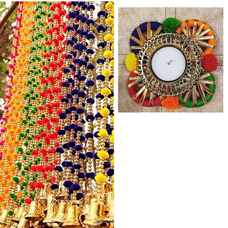 Sellplus Handmade Comboo Items Comboo of 6 Multi Toran 4 Multi Tea Light Holder for Decoration Item for Home Dcor Diwali Festival Navratri Wedding