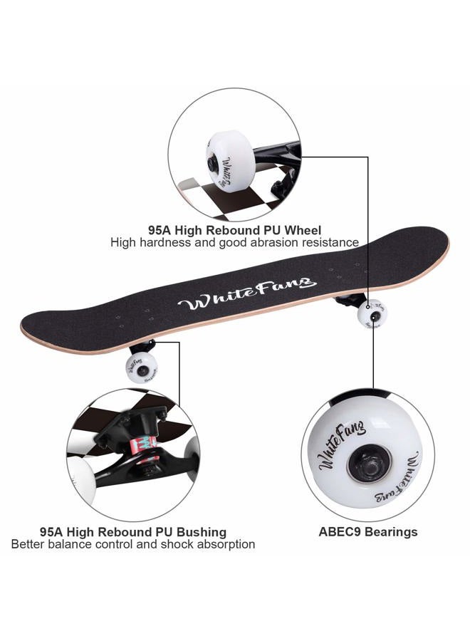 WhiteFang Skateboards 31 Inch Complete Skateboard Double Kick Skate Board 7 Layer Canadian Maple Deck Skateboard for Kids and Beginners (Check) - Image 5