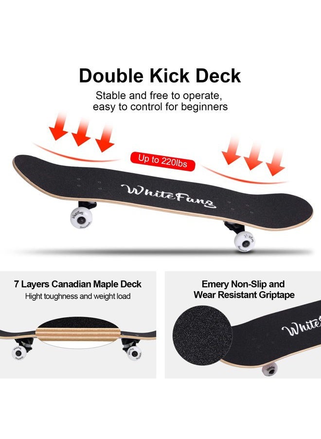 WhiteFang Skateboards 31 Inch Complete Skateboard Double Kick Skate Board 7 Layer Canadian Maple Deck Skateboard for Kids and Beginners (Check) - Image 3
