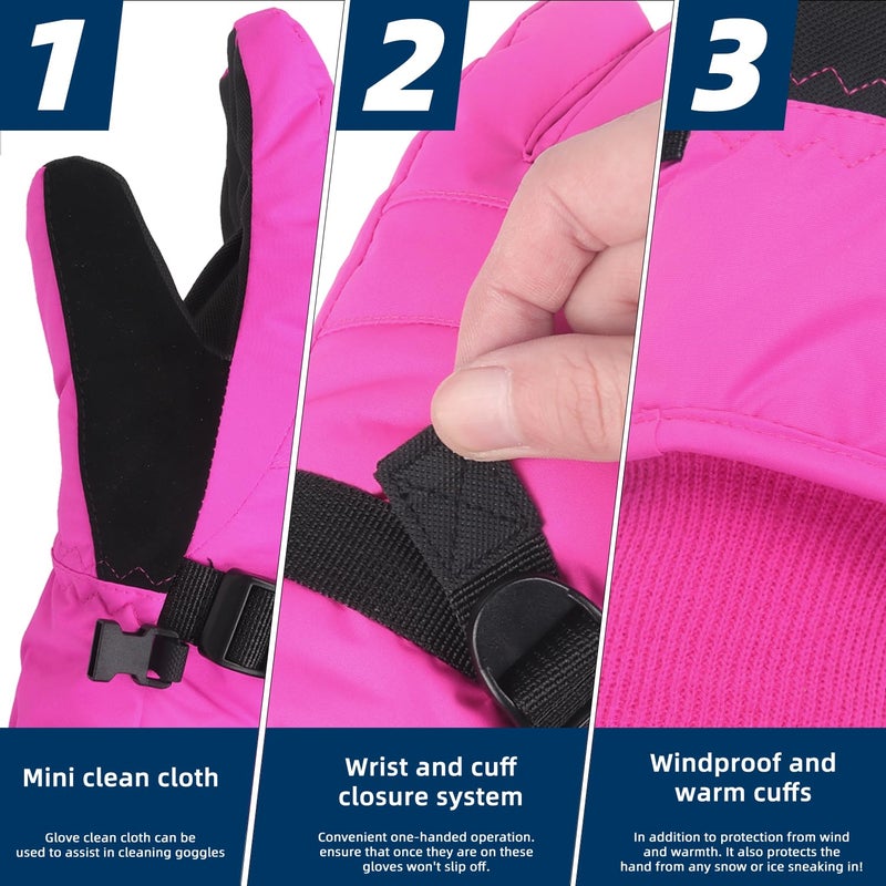 AMYIPO Kids Winter Snow Ski Gloves Children Snowboard Gloves for Boys Girls (B - Rose, 4-6 Years) - Image 3