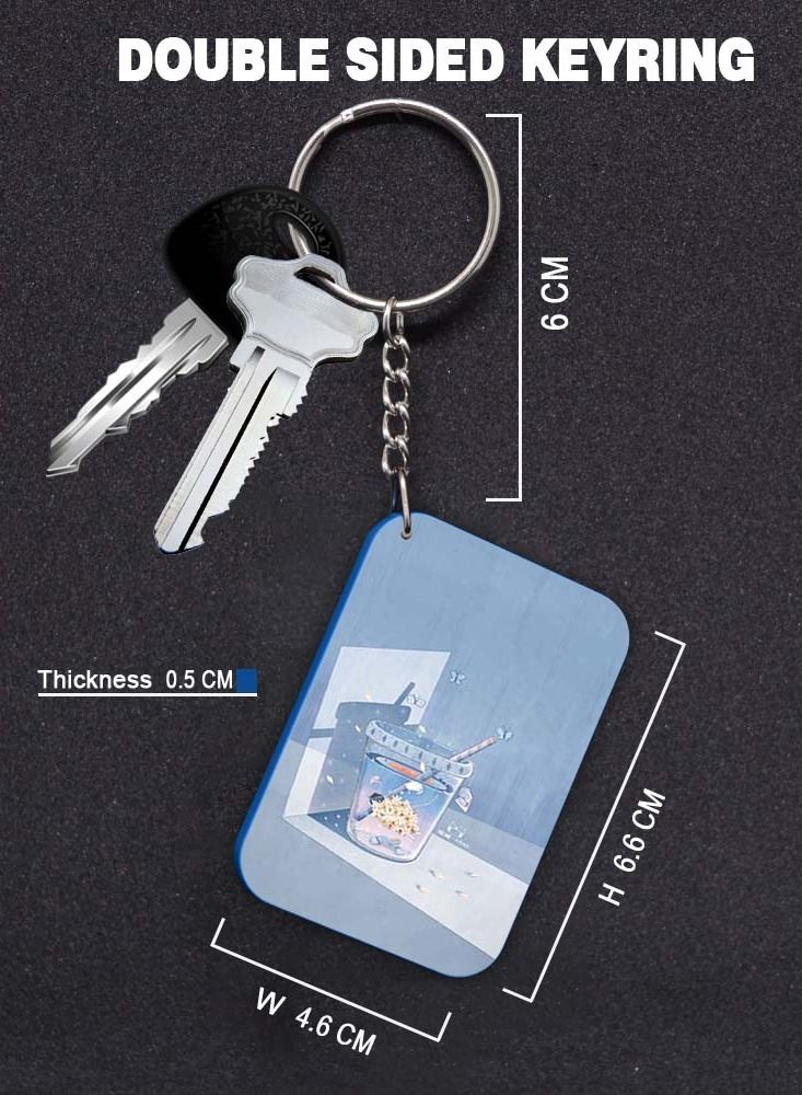 Service Zone Keychain Small Gift To Love One Rectangle Shape With Double Side Print Cartoon Character 
