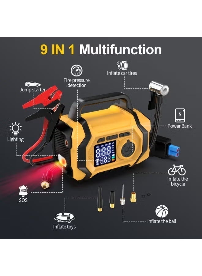 6000A 26800mAh Jump Starter with Air Compressor, Car Battery Jumper Starter power Bank (ALL Gas/10.0L Diesel), Cordless Auto-Shutoff Tire Inflator, Type-C Quick Charge, Smart Jumper, LED Lights - Image 4