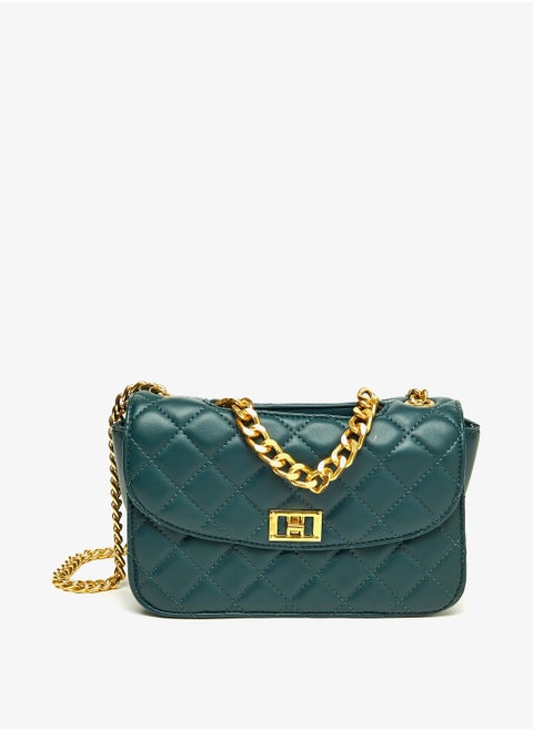 Quilted Crossbody Bag with Chain Strap and Button Closure