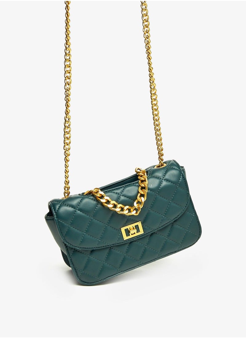 shoexpress - Quilted Crossbody Bag with Chain Strap and Button Closure - Image 1