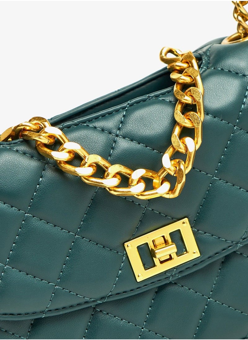 shoexpress - Quilted Crossbody Bag with Chain Strap and Button Closure - Image 1